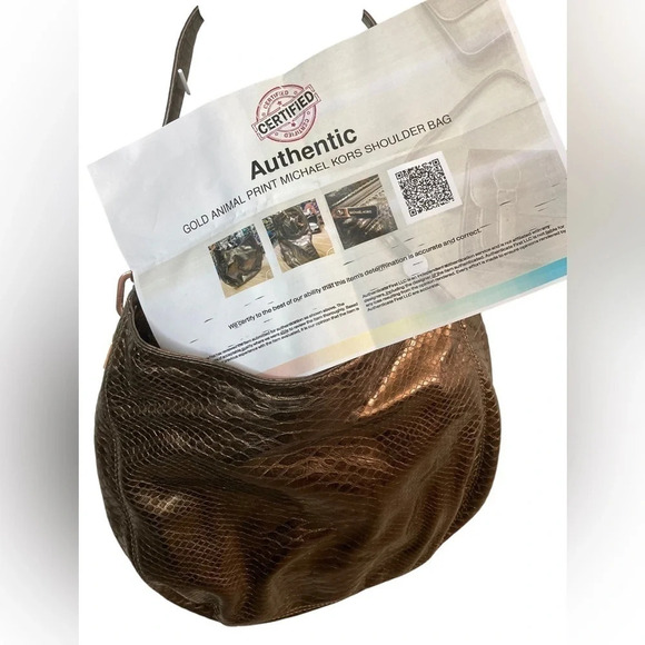 Michael KORS Metallic Gold Reptile Print Bag Purse Certificate of Authenticity - Picture 10 of 10